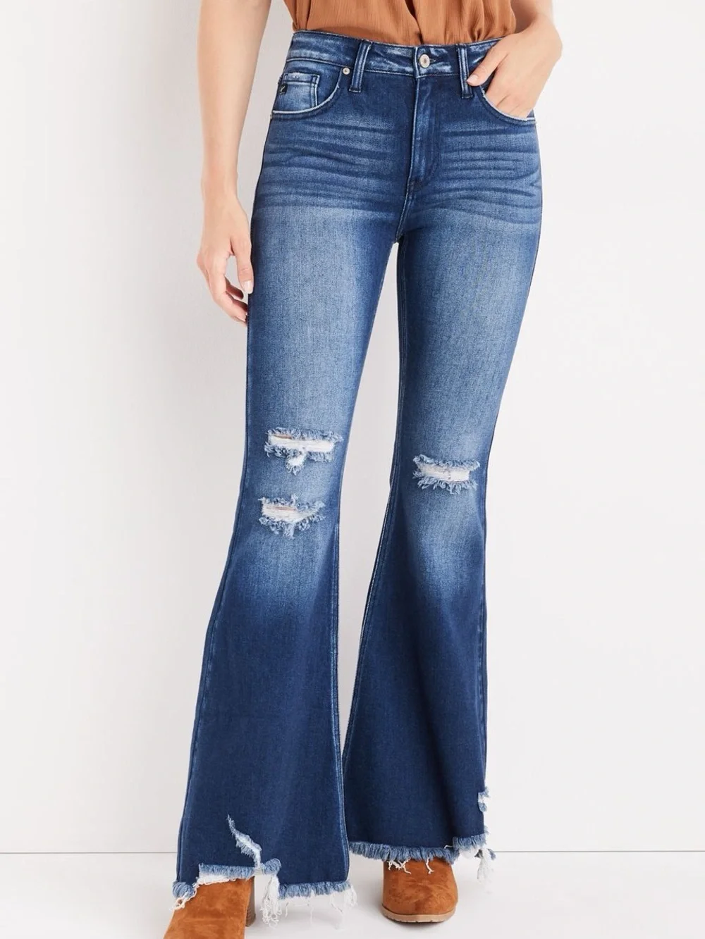 KanCan Exclusively for Maurices High Rise Distressed Flare Jeans Sz 32 / 14
